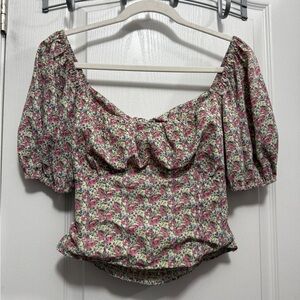ASTR The Label Cropped Top M Ditsy Floral Smocked Tie Back Puff Sleeve Y2K Fairy